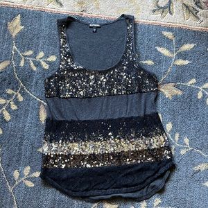 Express Lace and Sequin Striped Tank-Top in Black